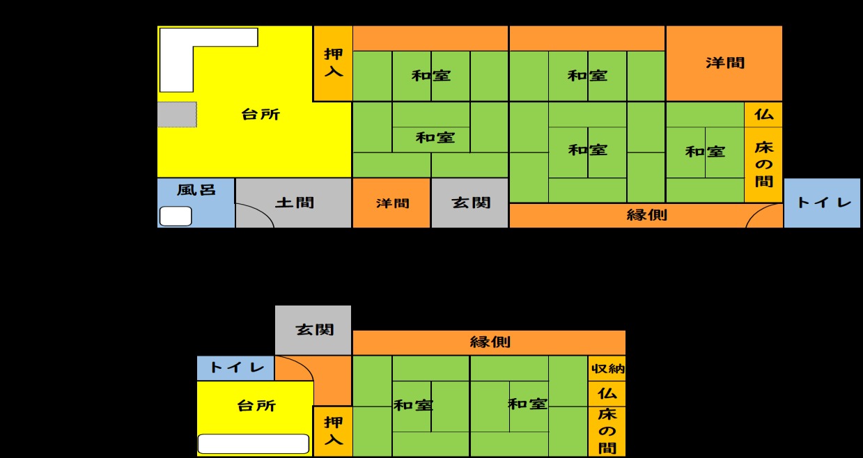 Floor plan for 1950s wood house on a large plot in Takemoto, Izumi