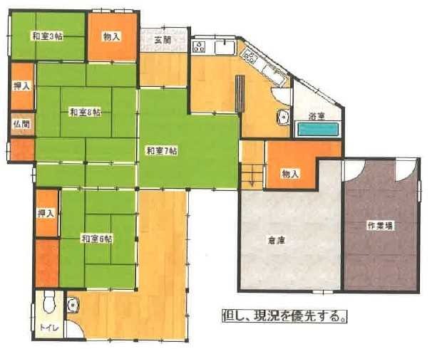 Floor plan for 1940s wood house in Beppu, Ichikikushikino, farmland, approval needed