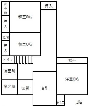 Floor plan for 1970s wood house, 19-min walk to station, Miyagi