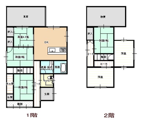 Floor plan for 1970s wood house, 10-min walk to station, Tottori