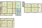 Floor plan for 1950s wood house with storehouses in Kanmaki