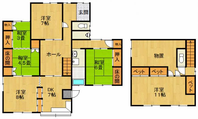 Floor plan for 1960s wood house, 16-min walk to station, Shimane