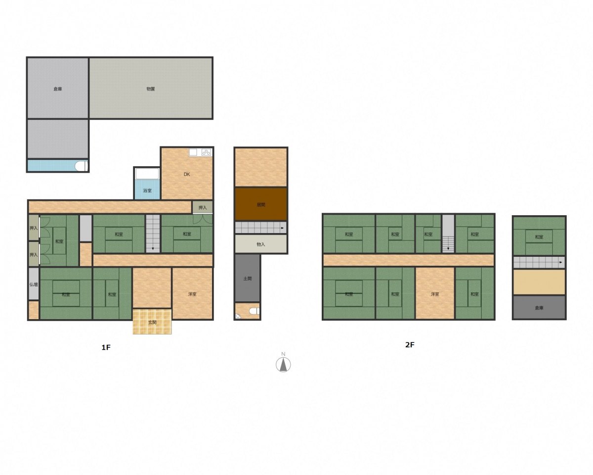 Floor plan for 1970s wood house with outbuildings in Hyogo