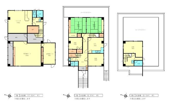 Floor plan for A lightweight steel 3-story house.