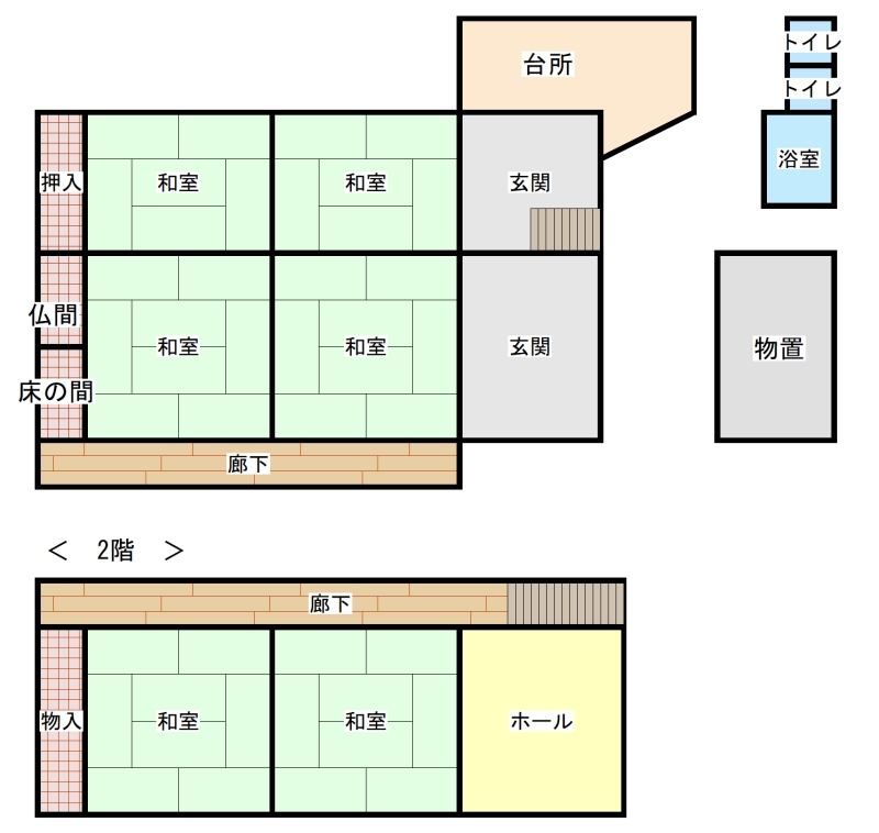 Floor plan for 1920s wood house, 18-min walk to station, Gifu