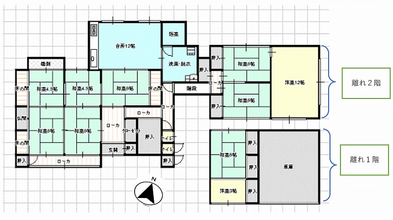 Floor plan for 1950s wood house with storehouses in Yamaguchi