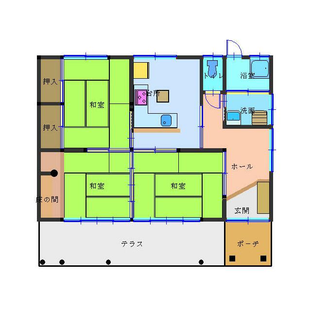 Floor plan for 1990s wood house in Kasanohara, Kanoya