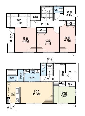 Floor plan for 2010s wood house, 16-min walk to station, Fukui
