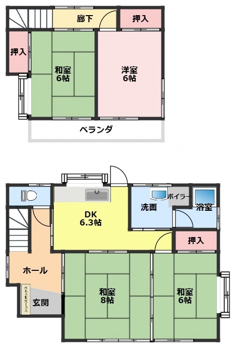 Floor plan for 1970s wood house, 13-min walk to station, Aomori