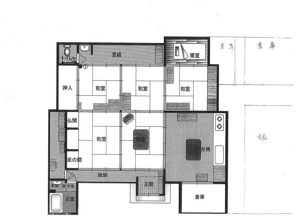 Floor plan for 1950s wood house near the coast in Junicho, Ibusuki