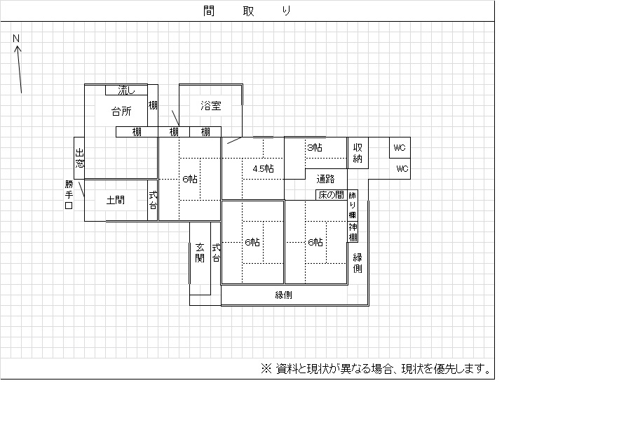 Floor plan for 1940s wood house in Kushira, Kanoya, farmland, approval needed