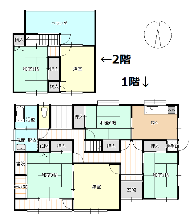Floor plan for 1970s house, 5-min walk to station, Tottori