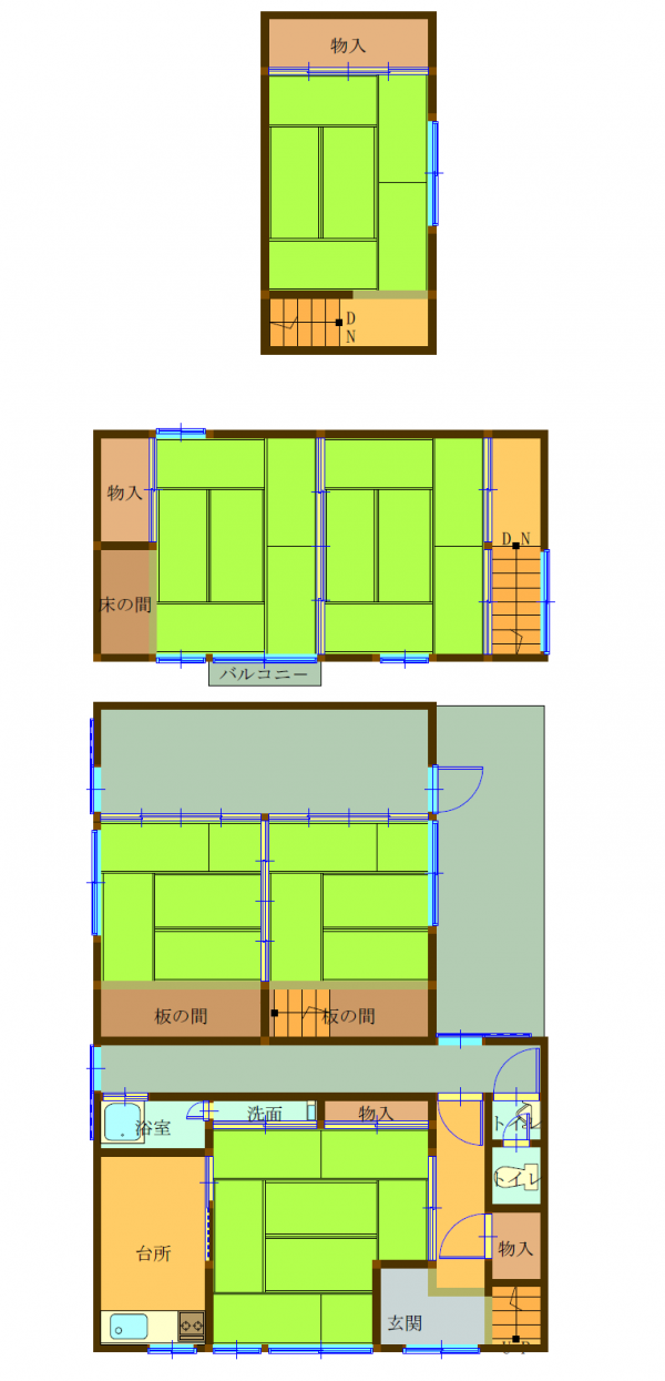 Floor plan for 1890s wood house, 17-min walk to station, Okayama