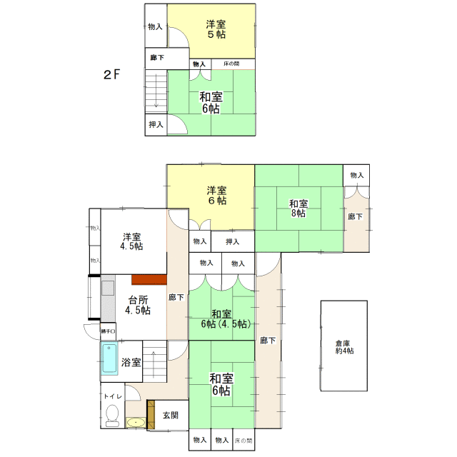 Floor plan for 1960s wood house, 6-min walk to station, Fukuoka