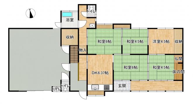 Floor plan for 1960s wood house on a large plot in Hioki, Kagoshima