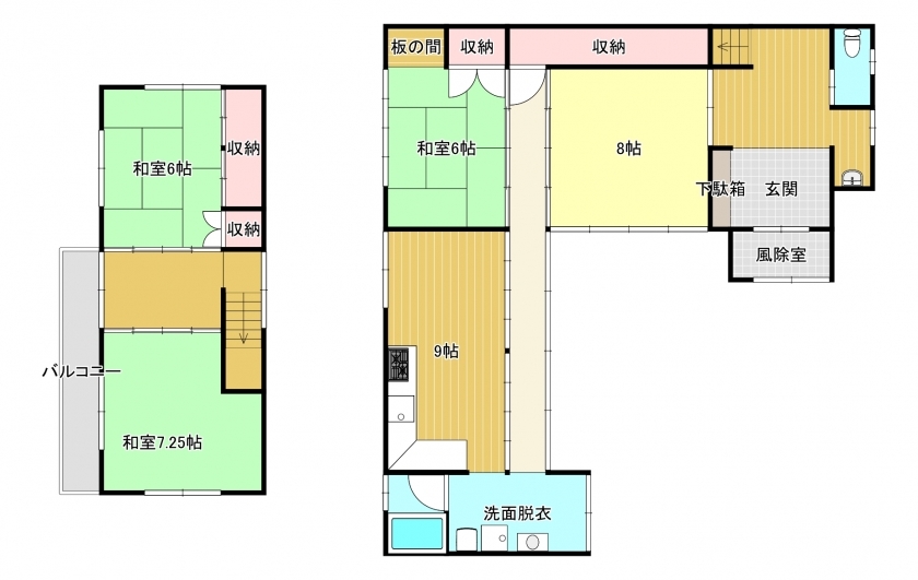 Floor plan for 1970s wood house, 15-min walk to station, Aomori