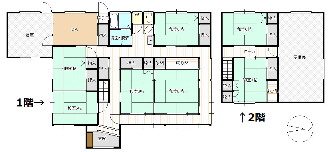 Floor plan for 1970s house, 19-min walk to station, Tottori