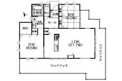 Floor plan for Bright quiet corner property with two-sided wide wood terrace and hot spring water inlet possibility, meticulously built new single-story house