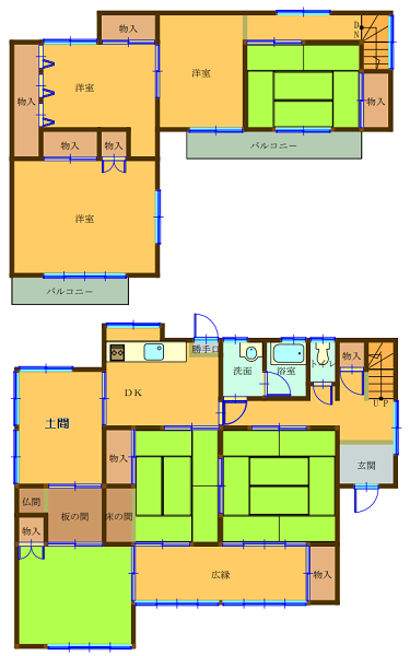 Floor plan for 1980s wood house, 17-min walk to station, Okayama