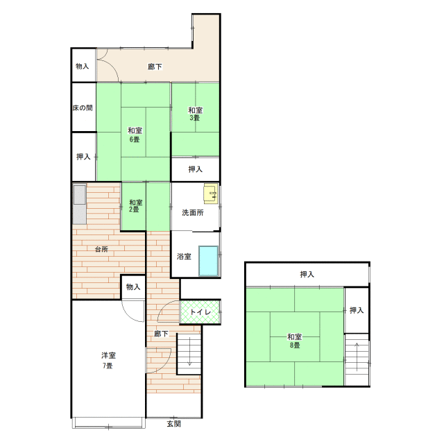 Floor plan for 1950s wood house, 19-min walk to station, Fukuoka