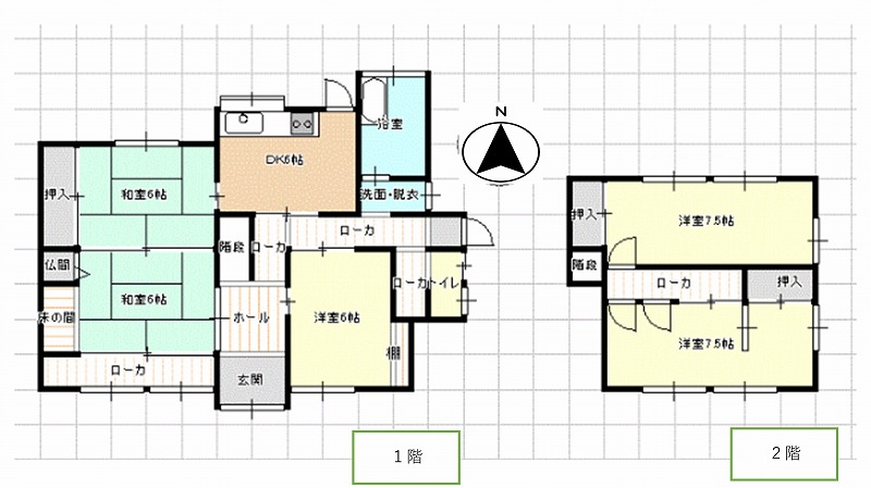 Floor plan for 1970s wood house, 8-min walk to station, Yamaguchi