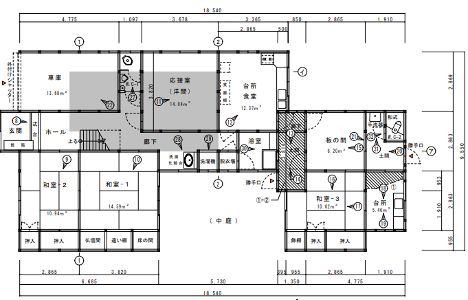 Floor plan for 1970s wood house in Kagawa