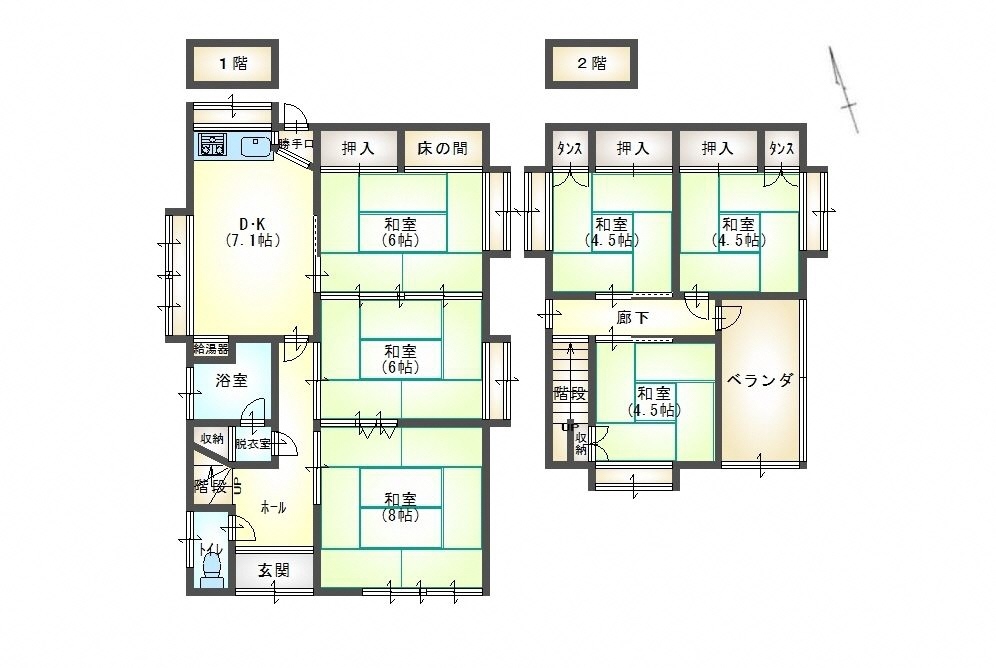 Floor plan for 1970s wood house, 5-min walk to station, Aomori
