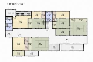 Floor plan for 1950s wood house with storehouses in Niigata