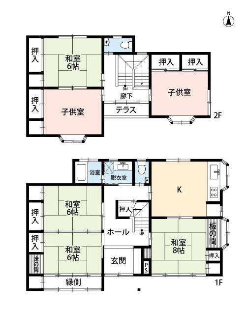 Floor plan for 1990s wood house, 20-min walk to station, Fukui