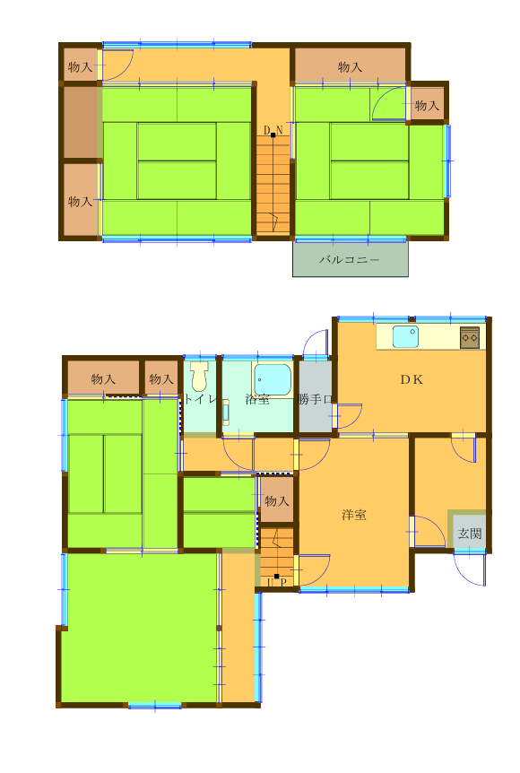 Floor plan for 1950s wood house, 17-min walk to station, Okayama