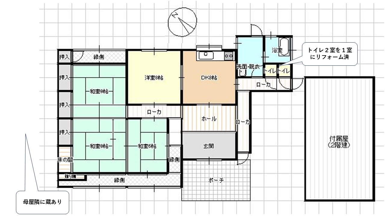 Floor plan for 1980s wood house on a large plot in Yamaguchi