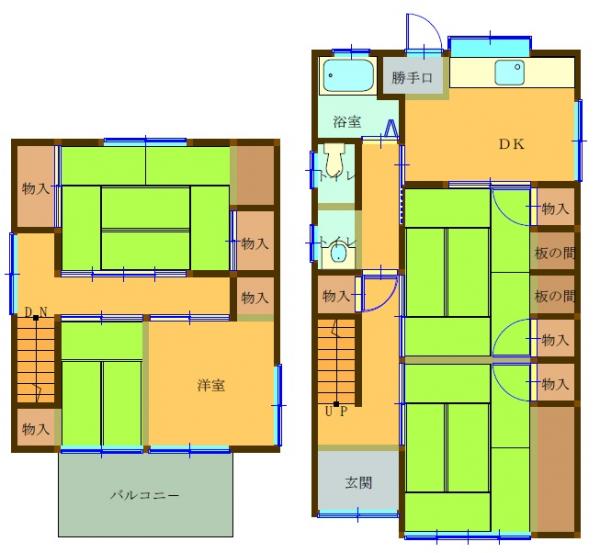 Floor plan for 1960s wood house, 15-min walk to station, Okayama