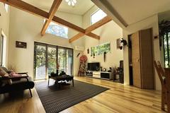 Bright quiet corner property with two-sided wide wood terrace and hot spring water inlet possibility, meticulously built new single-story house