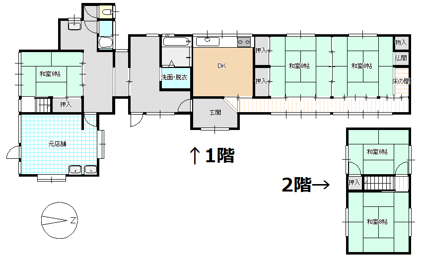 Floor plan for 1980s house, 14-min walk to station, Tottori