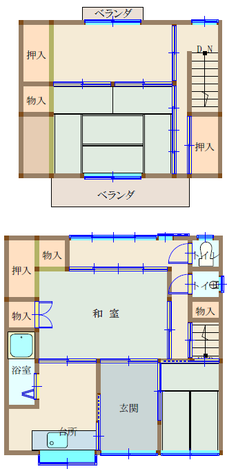 Floor plan for 1950s wood house, 15-min walk to station, Okayama