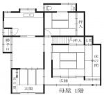 Floor plan for 1980s wood house with outbuildings in Miyama, Nantan