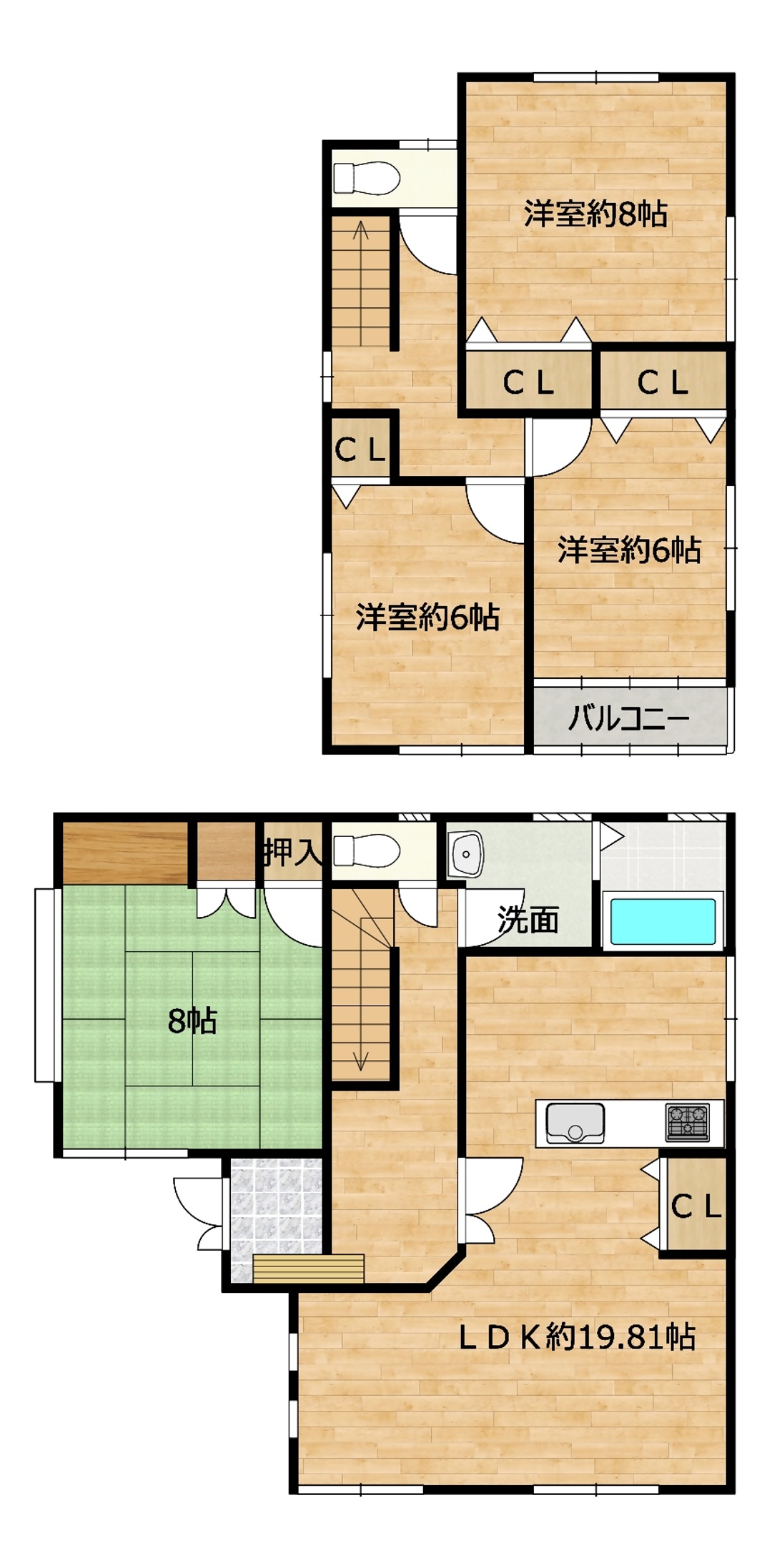 Floor plan for 1990s wood house, 16-min walk to station, Fukui