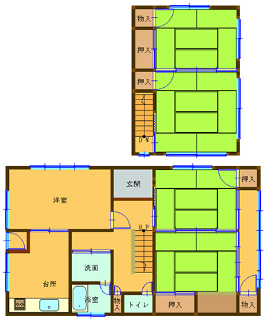 Floor plan for 1970s wood house, 14-min walk to station, Okayama