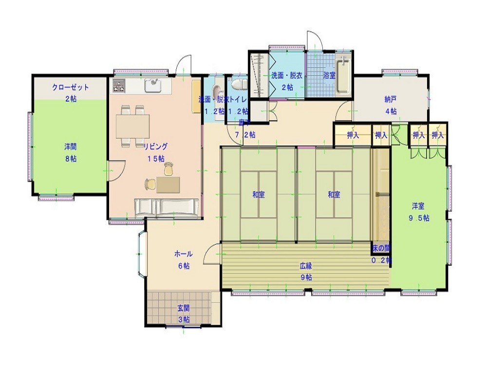 Floor plan for 1980s wood house on a large plot in Yamakawanarukawa, Ibusuki