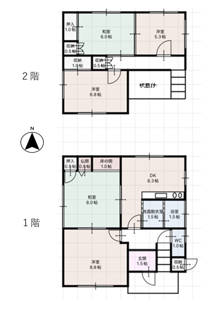 Floor plan for 1980s wood house, 11-min walk to station, Yamaguchi