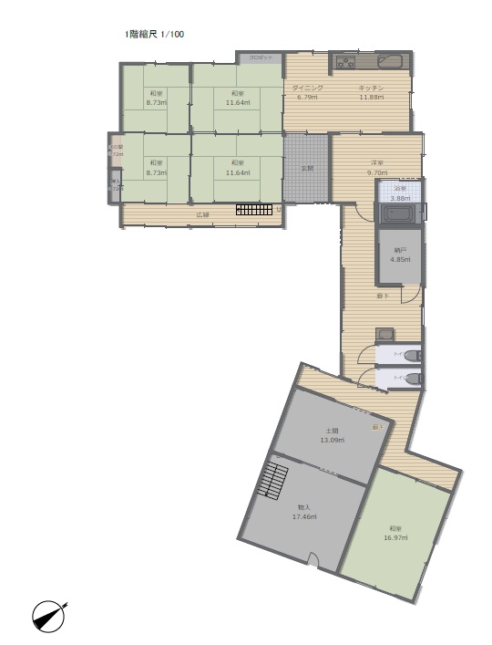 Floor plan for 1890s house in Hyogo