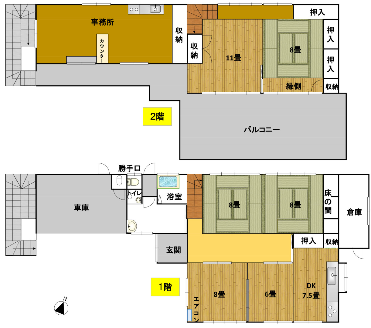 Floor plan for Office-attached property! Flush toilet. Good sunlight. Garage available.