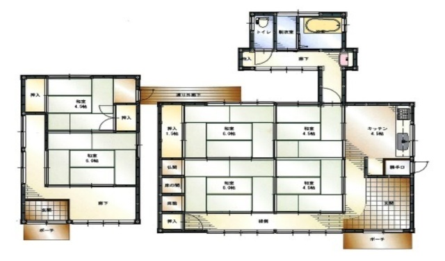 Floor plan for 1970s house on a large plot in Takarabe, Soo