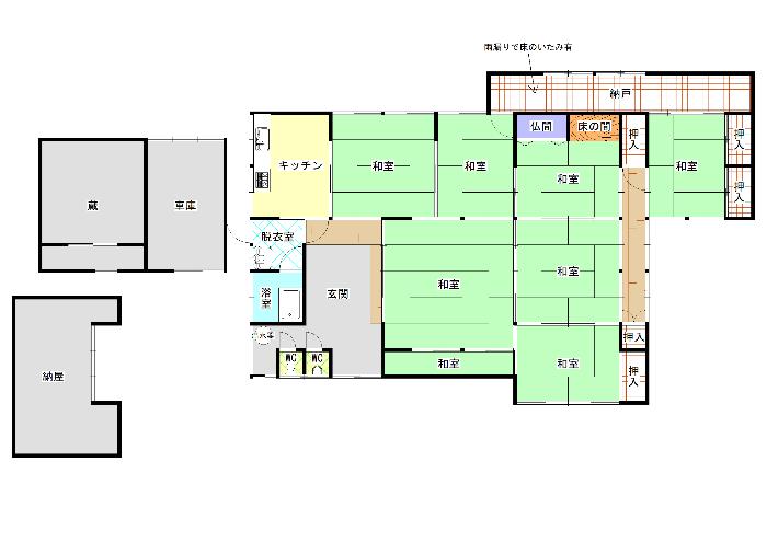 Floor plan for 1910s wood house on a large plot in Ishikawa