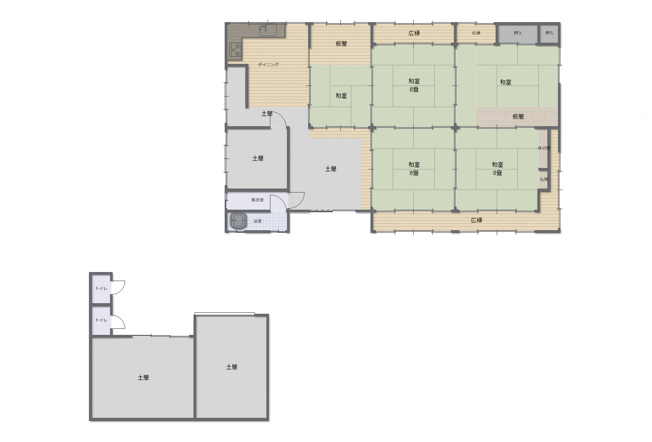 Floor plan for Wood house with storehouses in Ayabe, Kyoto