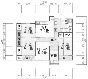 Floor plan for 1970s wood house in Niigata