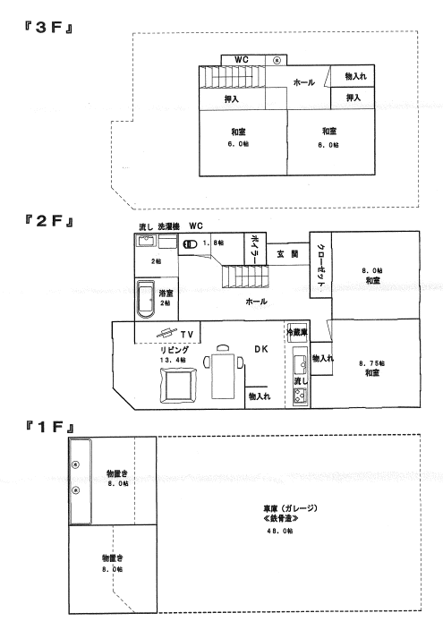 Floor plan for 3-story house with garage and storage on first floor, suitable for rental conversion