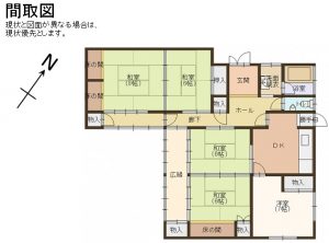 Floor plan for 1970s wood house in Kamono, Fukuchiyama