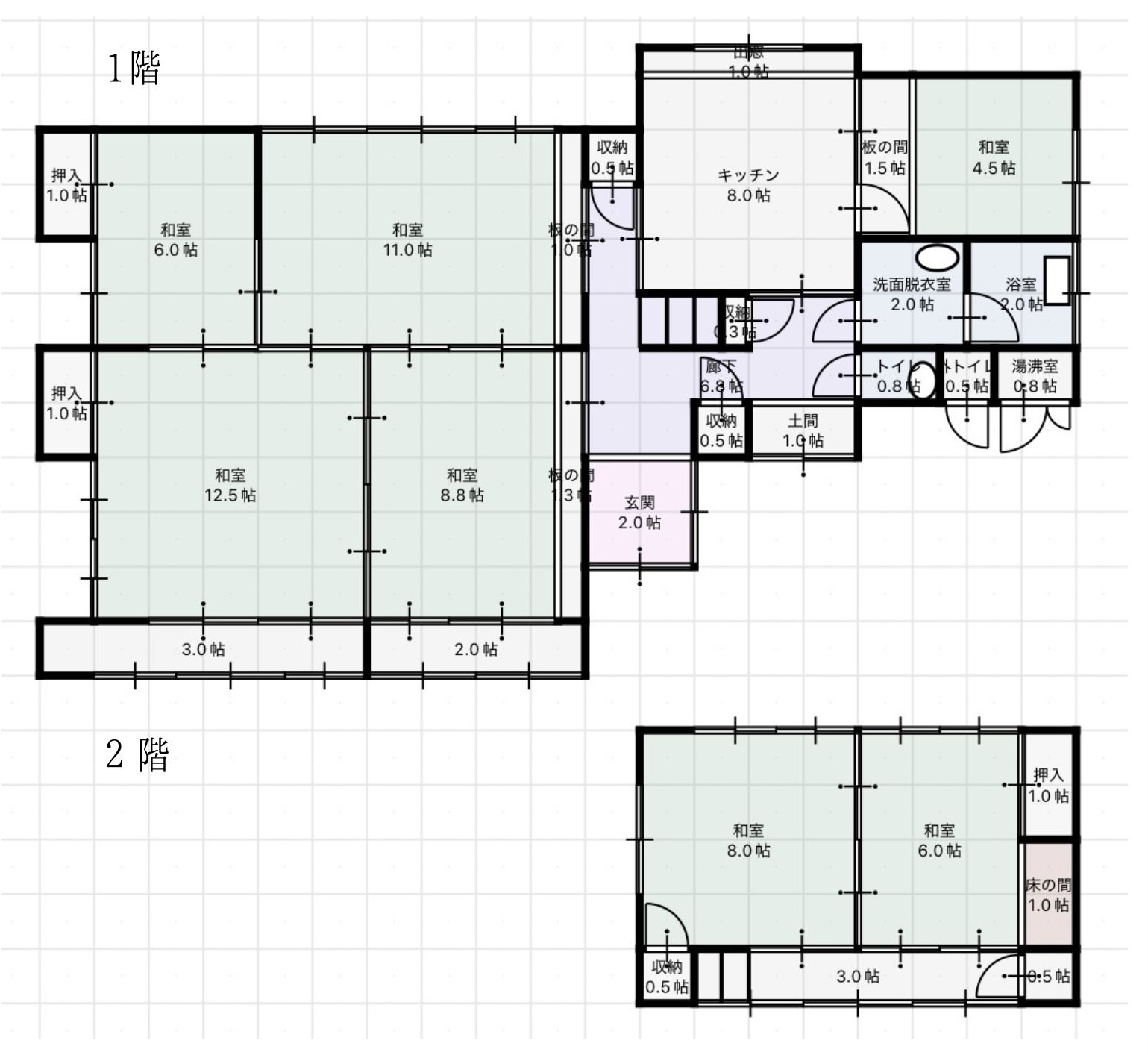 Floor plan for 1970s wood house in Shizuoka
