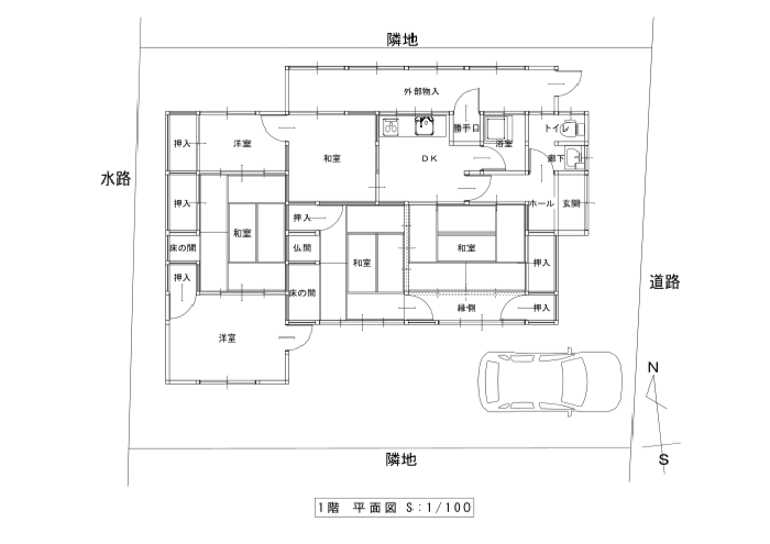 Floor plan for 1970s wood house, 11-min walk to station, Fukui